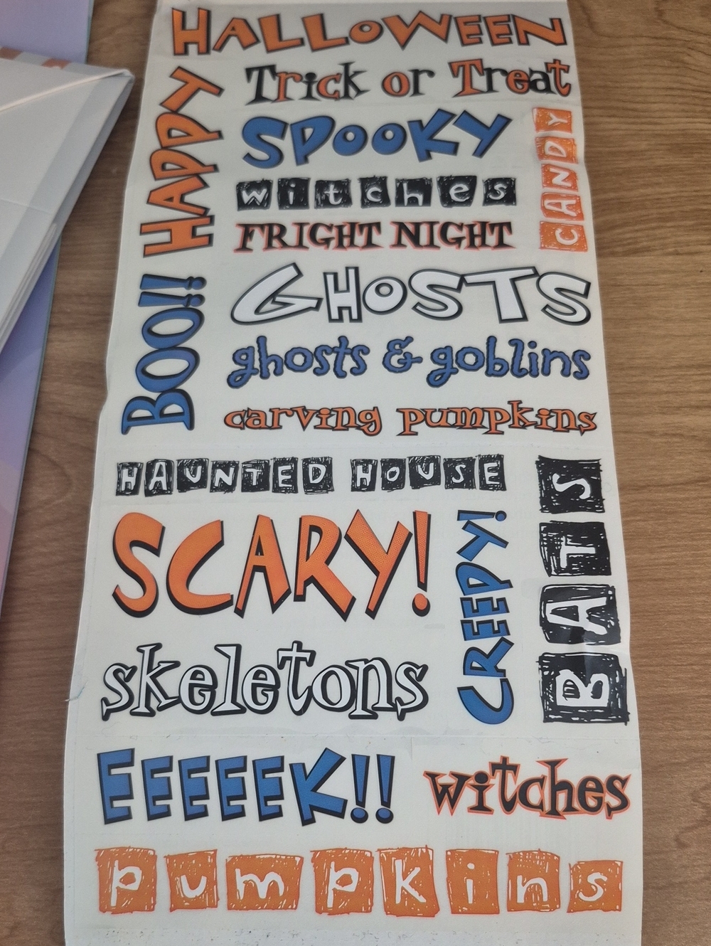 Halloween Word Art Decal Sheet - Orange & Blue